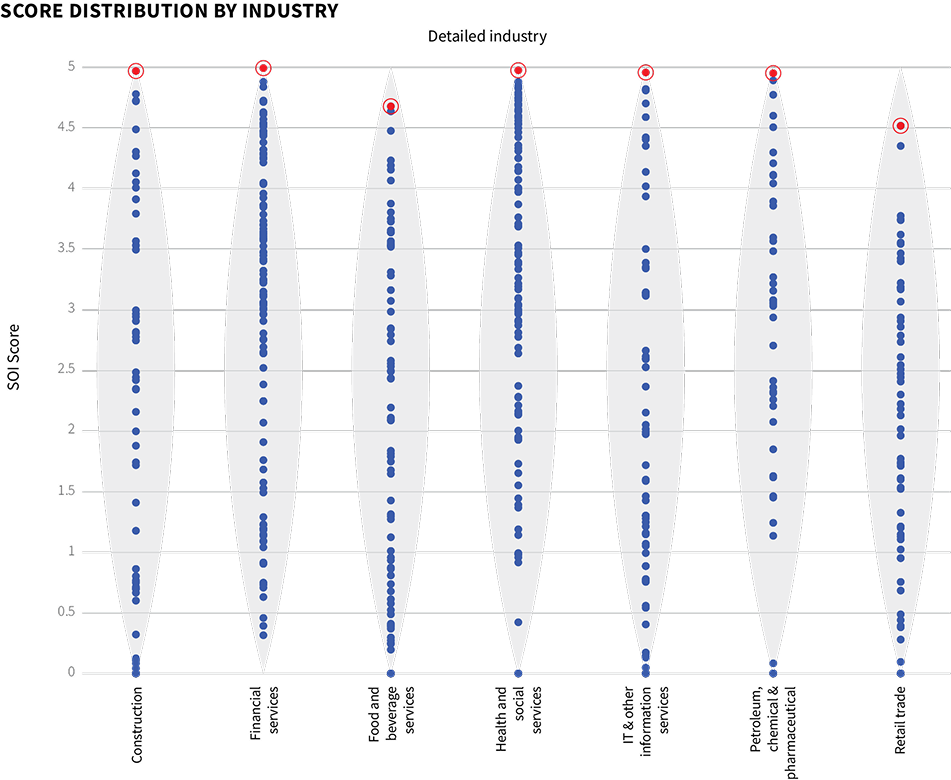 Score distribution by industry